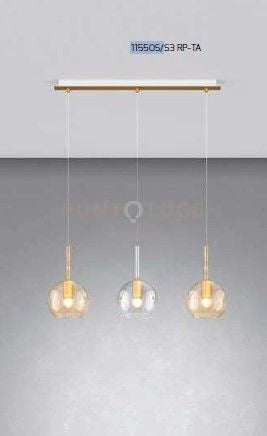 SOSP. OTTONE SAT. RETTANGOLARE 3 LUCI VETRI TUTTI PICCOLO (1X TRASPARENTE + 2X AMBRA) 1155OS-S3 RP-TA