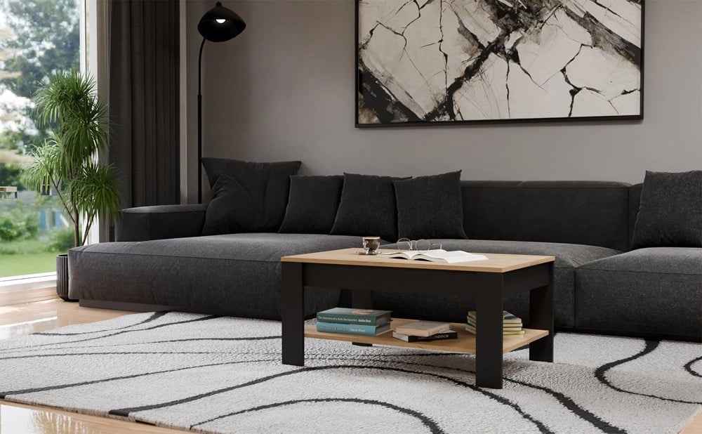 Tavolino da caffè ohio rovere artisan nero tavolino ripiani per soggiorno 93x58x43,5 cm