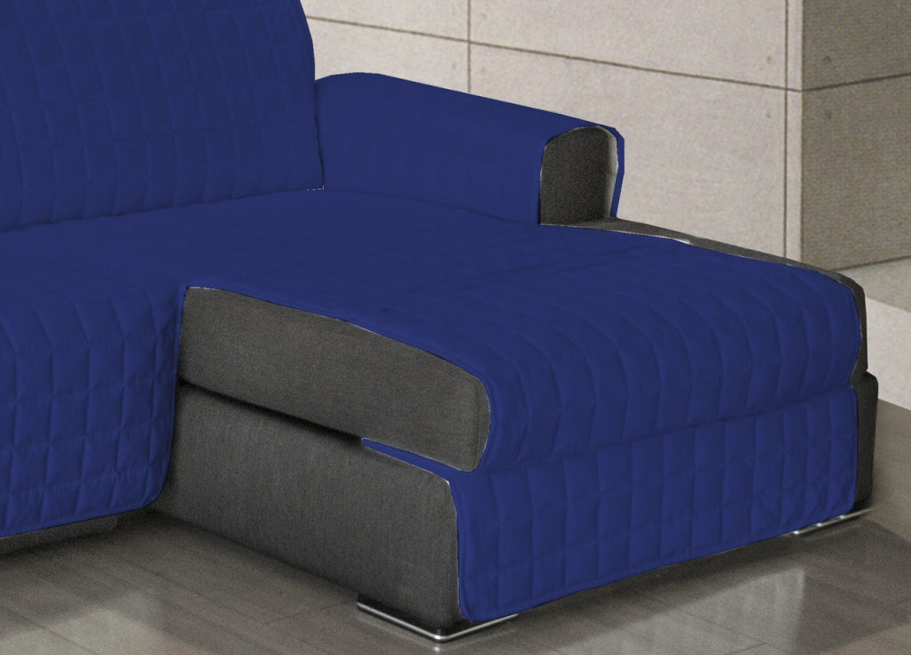 Copridivano Trapuntato Per Divani Con Penisola In Tinta Unita Colore Blu Notte - 240-245 cm - Blu Notte