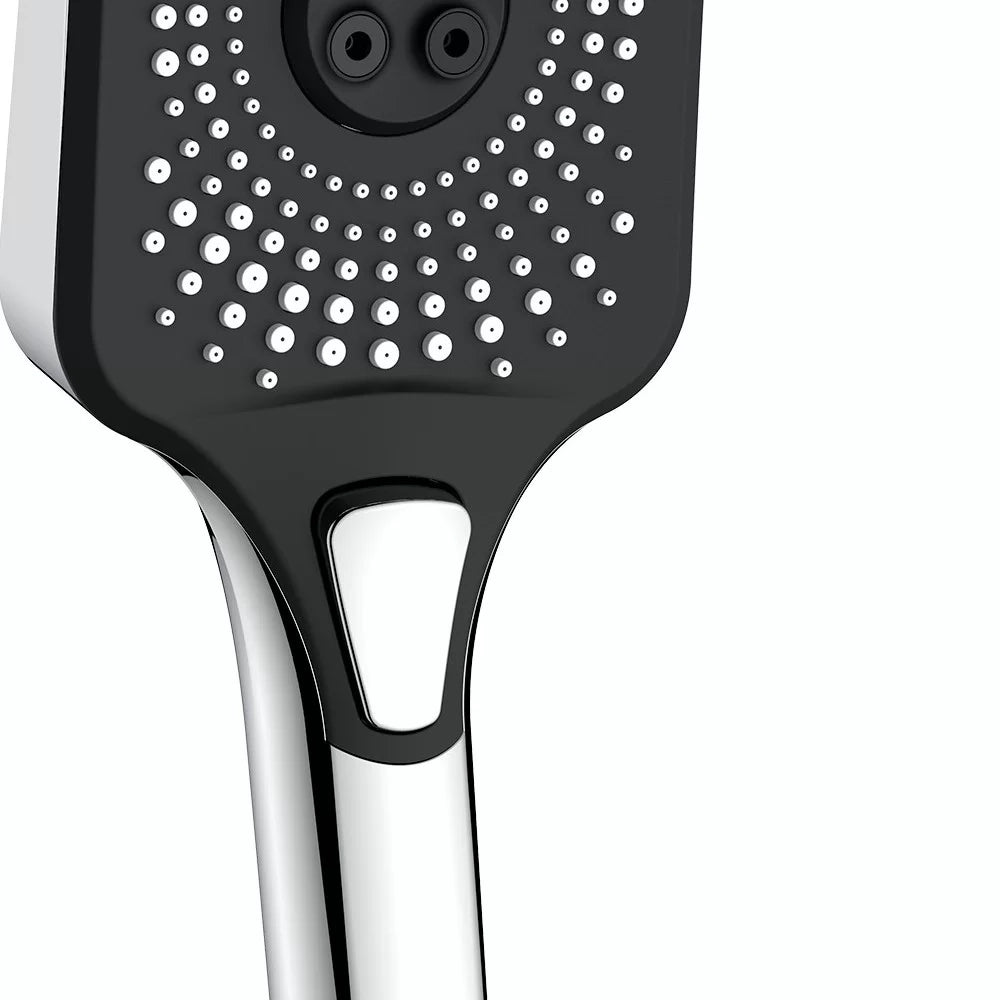 Doccia cromata e nera con pulsante 3 getti - Serie Vortex Square