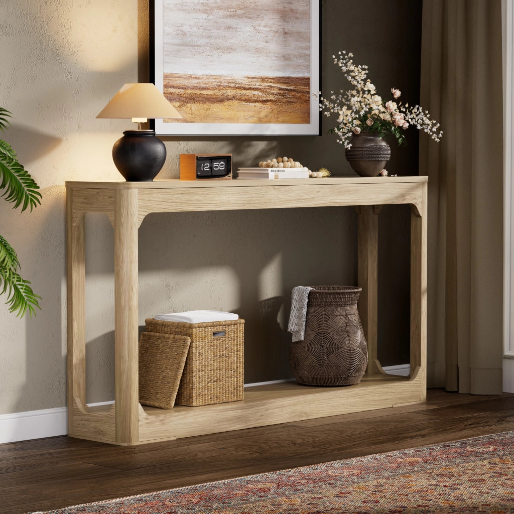 Consolle con ripiani aperti; stile moderno minimalista per ingresso e soggiorno; in MDF naturale; 140 cm