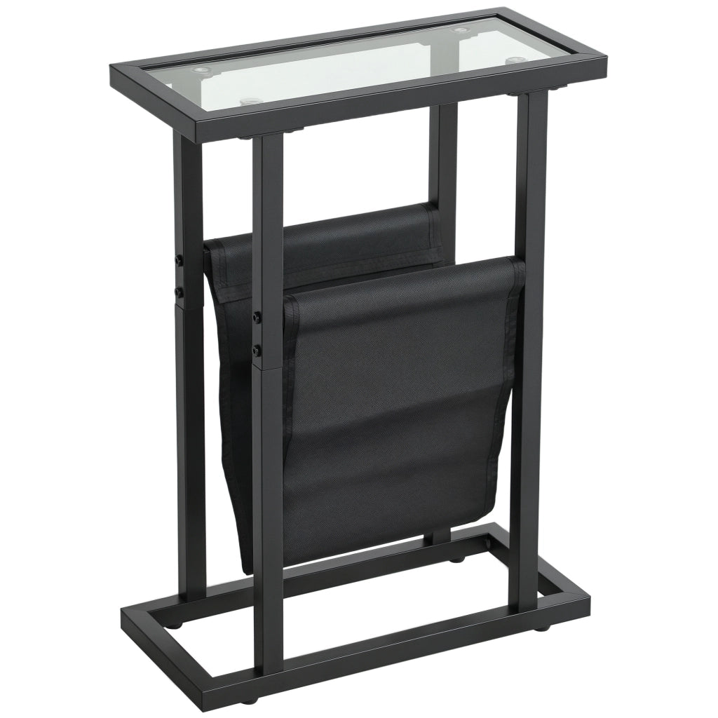 Tavolino da caff¨¨ stretto ¨C Xylo ¨C metallo nero con portariviste e piano in vetro temperato 40x18x55 cm
