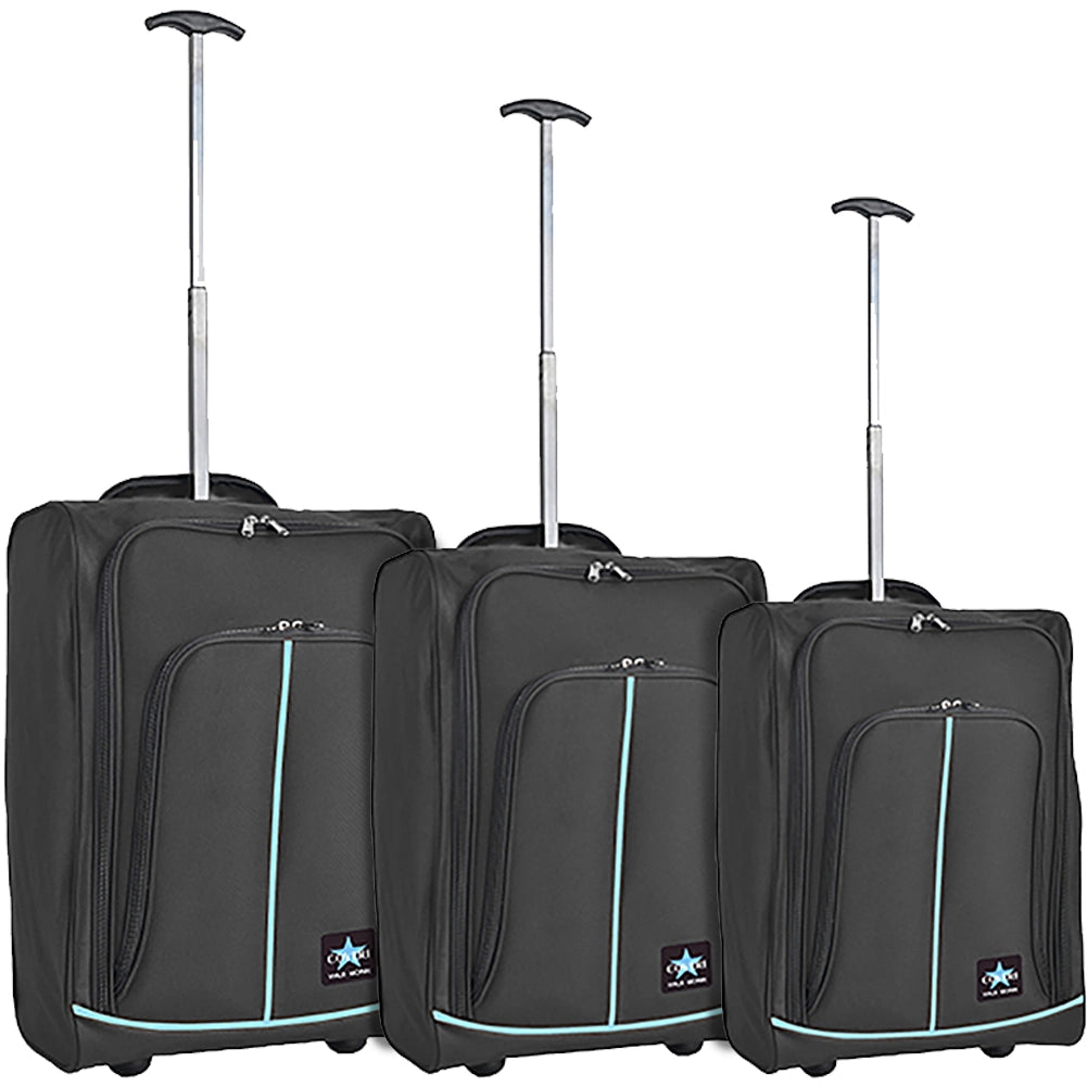 Set 3 Valigie Morbide Trolley da Viaggio Nero Bagaglio a Mano 50-55-60 cm