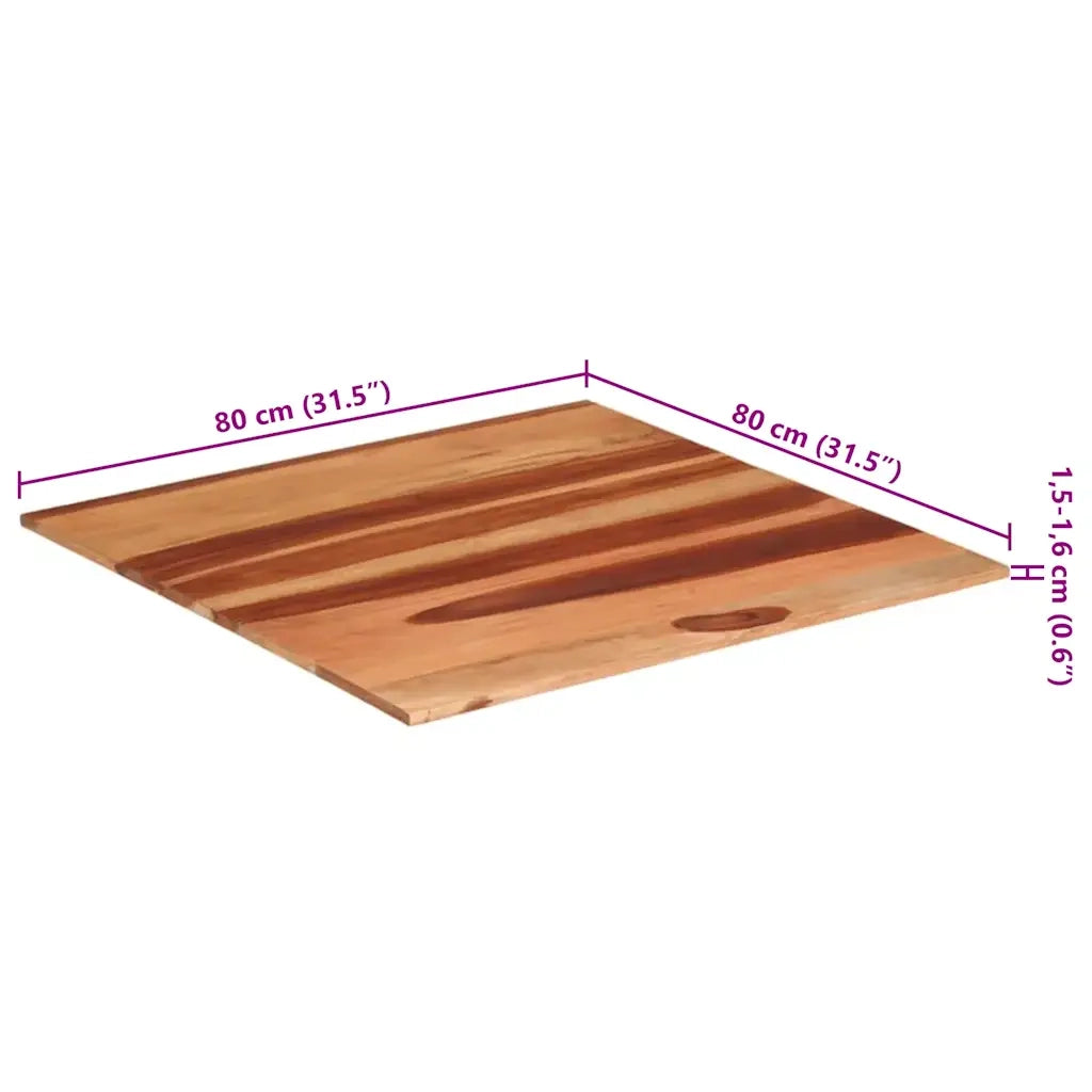 Piano Tavolo | Superficie Tavolo | Piano Scrivania in Legno Massello di Acacia 15-16 mm 80x80 cm