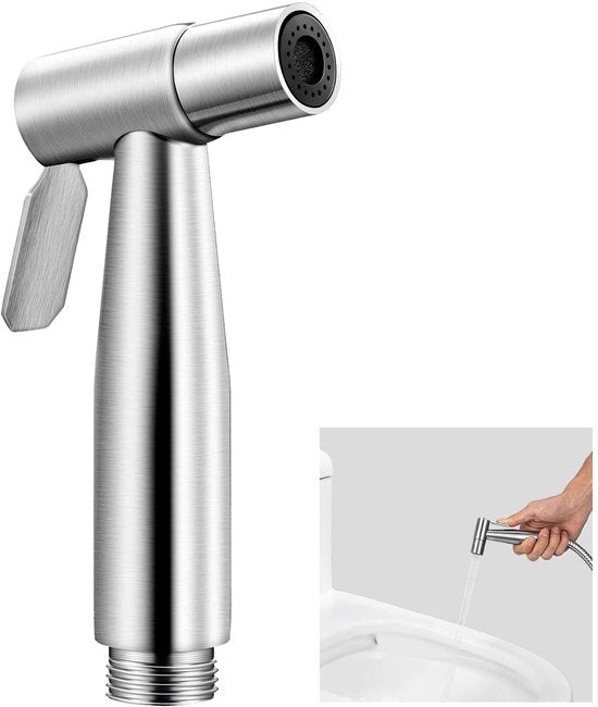 Bidet a mano con testa da bagno in acciaio inossidabile - WC - testa da bagno - attrezzo di pulizia - per uso domestico - 30 x 21 cm - argento