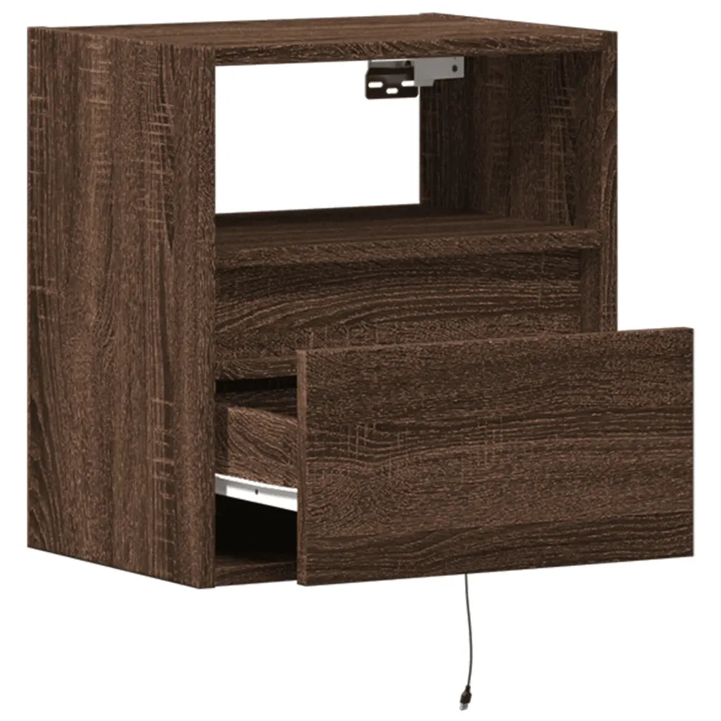 Comodini a Parete con luci LED 2 pz-Set di 2 Tavolino da notte Rovere Marrone 140279