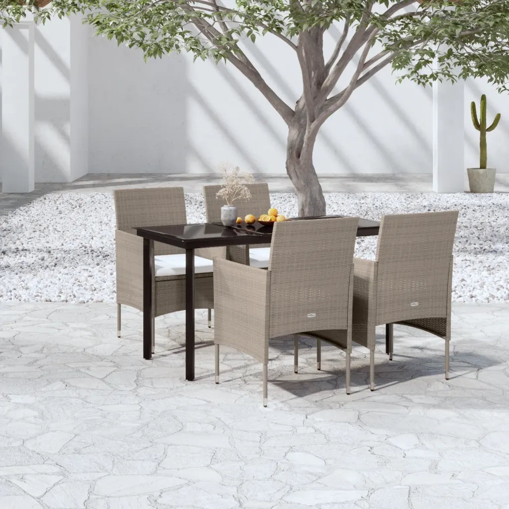Set da Pranzo da Giardino 5 pz con Cuscini Beige e Nero 3099295