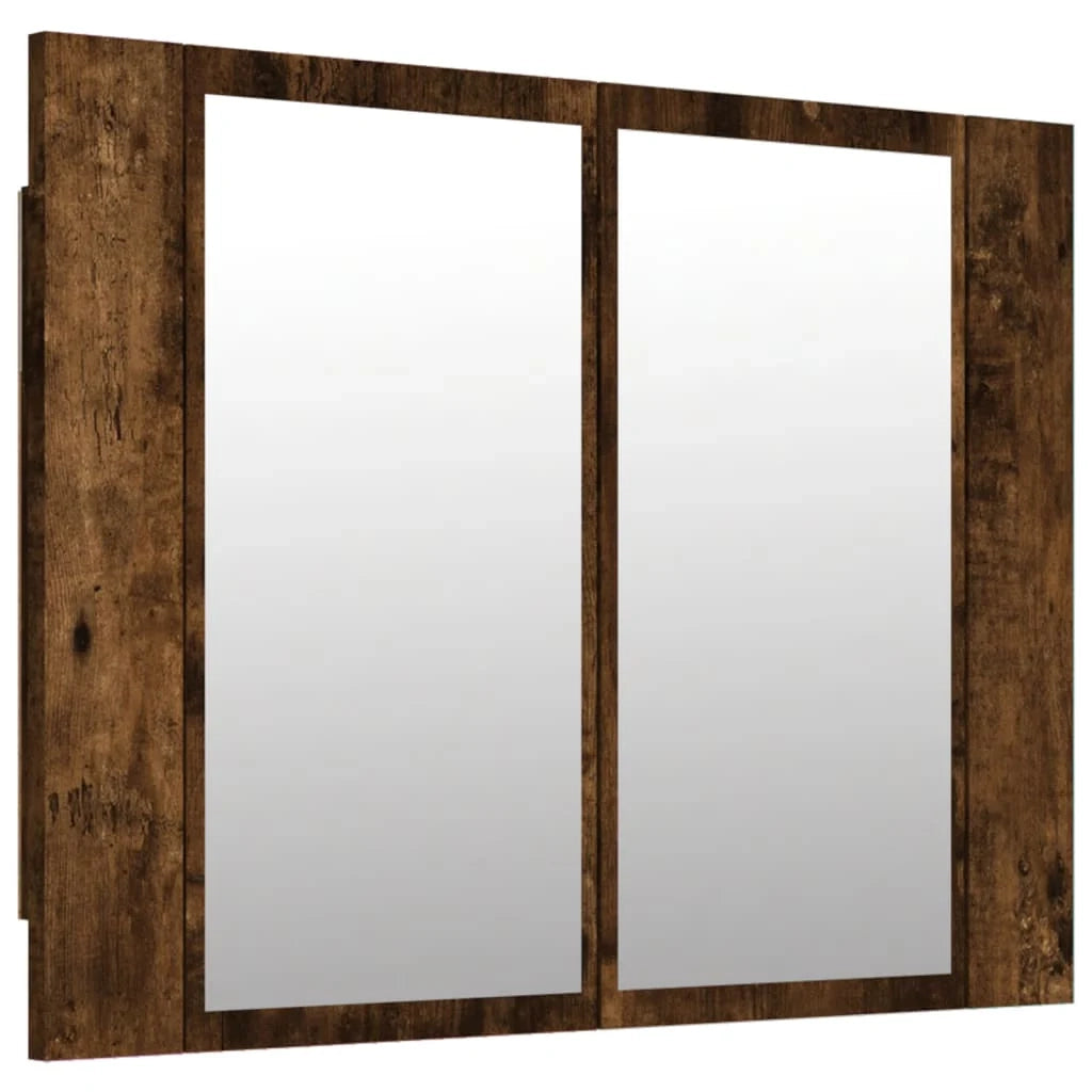 Mobiletto a specchio LED in rovere affumicato 60 x 12 x 45 cm legno ingegnerizzato 02_0006742