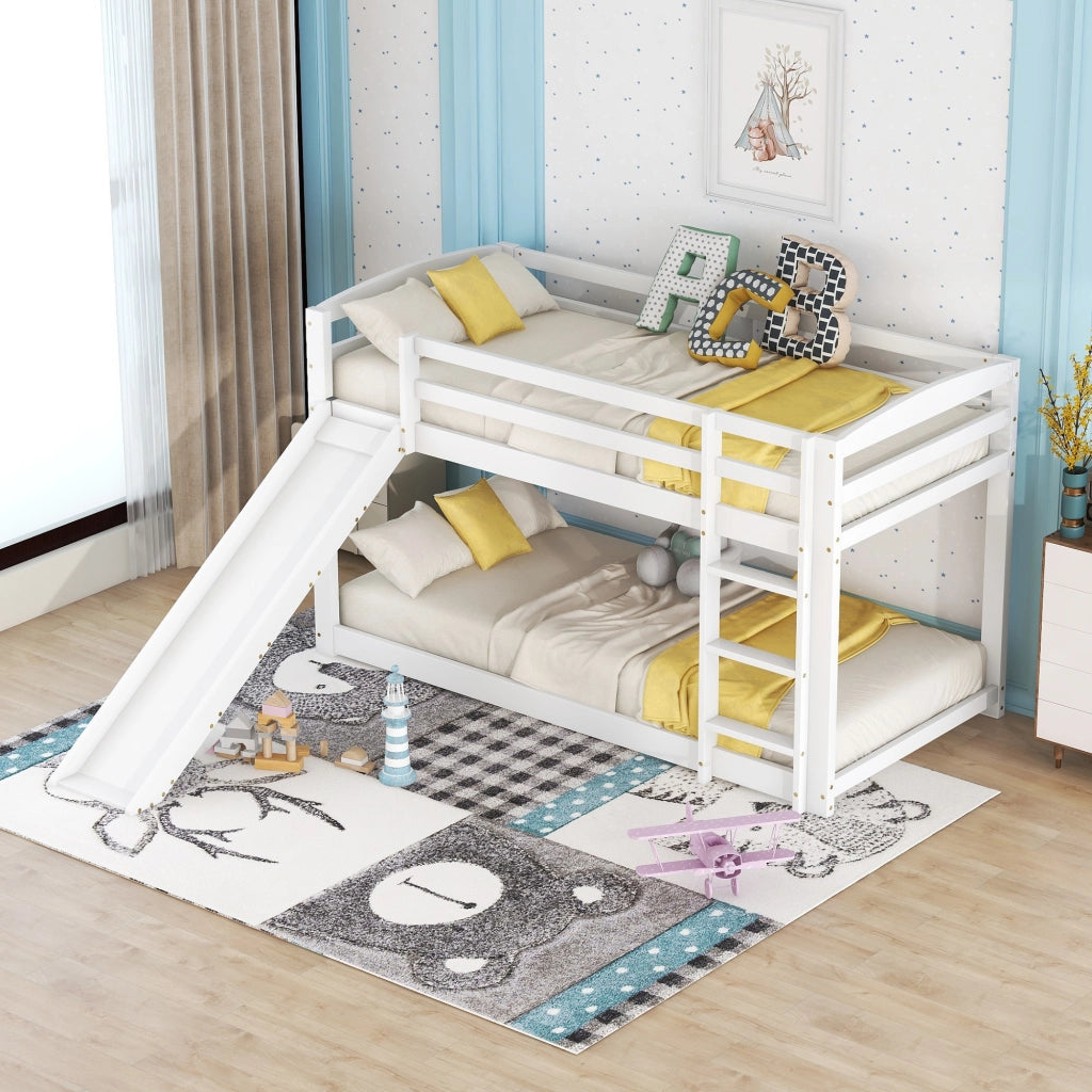 OKWISH Letto a Castello 90×200 cm, Letto Singolo con Scivolo e Scala Reversibile, senza Materasso, in Pino, Bianco