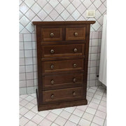 Cassettiera con 6 cassetti in stile arte povera in legno massello e mdf con rifinitura in noce lucido 62x37x94 H
