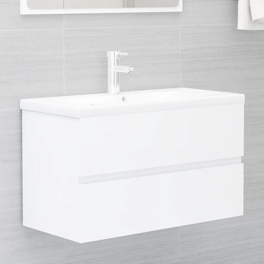 Mobile con Lavabo Integrato Bianco in Legno Multistrato 3071639