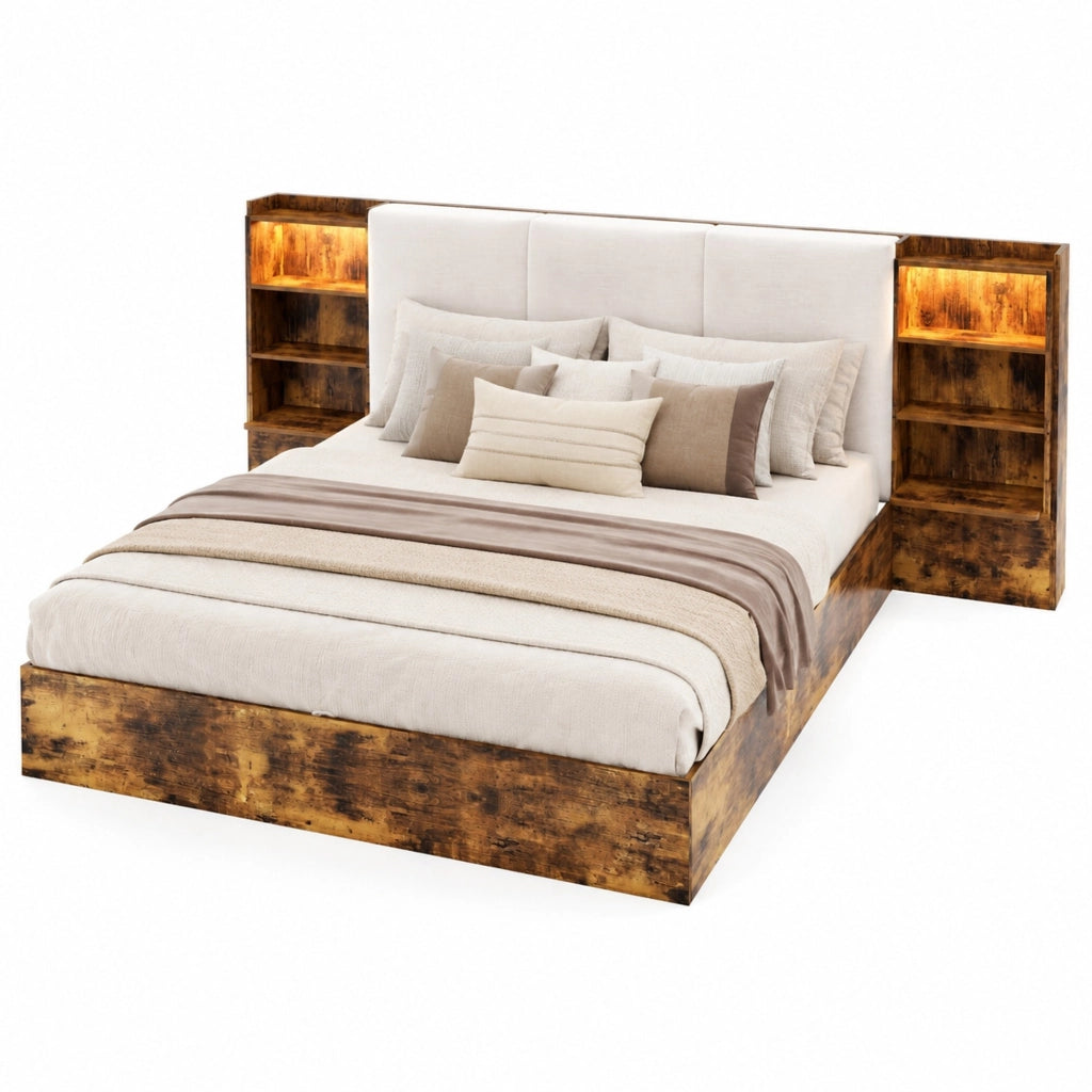 Letto matrimoniale 180x200 cm con vano idraulico; LED e testiera marrone