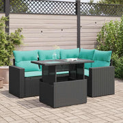 Set Divani da Giardino 5 pz con Cuscini Nero Polyrattan Acacia