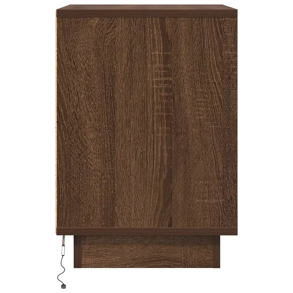 Comodino con Luci LED Rovere Marrone 38x34x50 cm