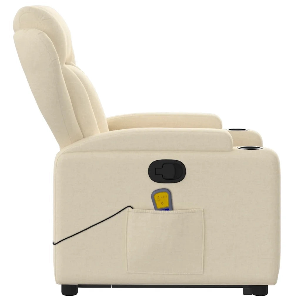 Poltrona Alzapersona Massaggiante Reclinabile Crema in Tessuto 3204503