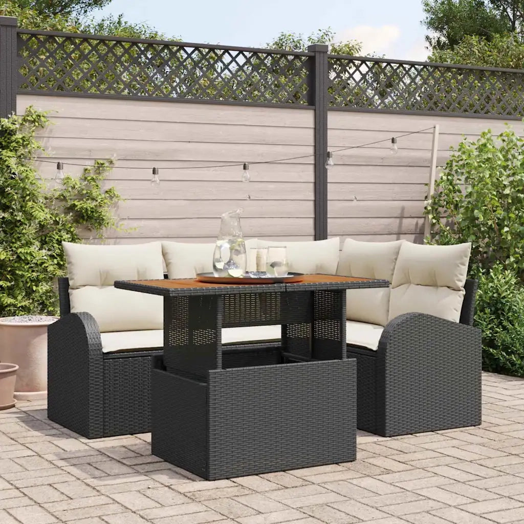 Set Divano da Giardino con cuscino 5 pcs Nero e crema 3349578