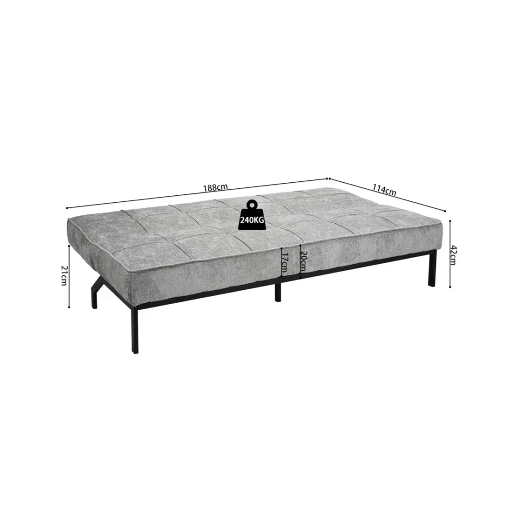 Divano letto CALMORA – Tessuto grigio – Materasso integrato – Struttura in legno – Design compatto ed elegante