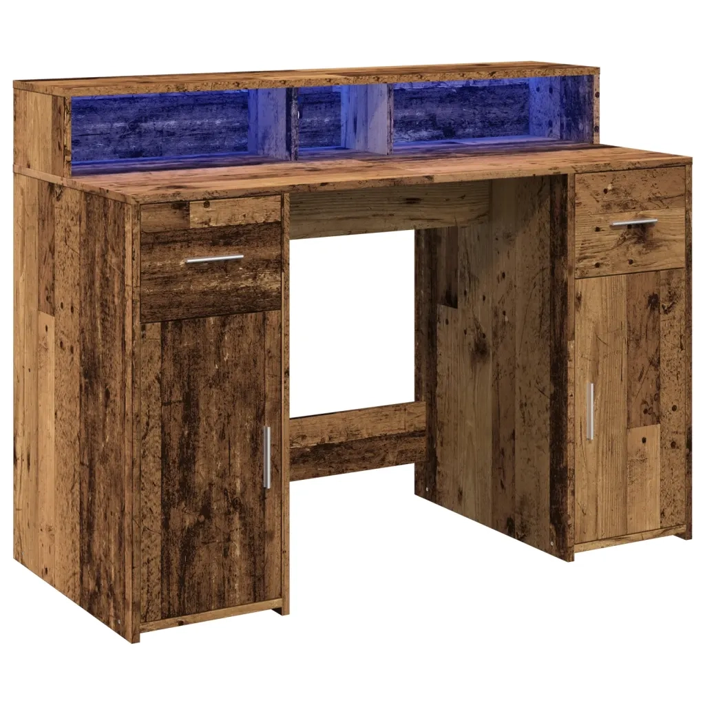 Scrivania con Luci LED Legno Antico 120x55x91 cm in Multistrato 3309418