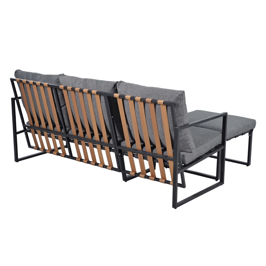 Set Divano da Giardino con Tavolino e Pouf ¨C MINIMAL ¨C Polyrattan, Vetro, Grigio