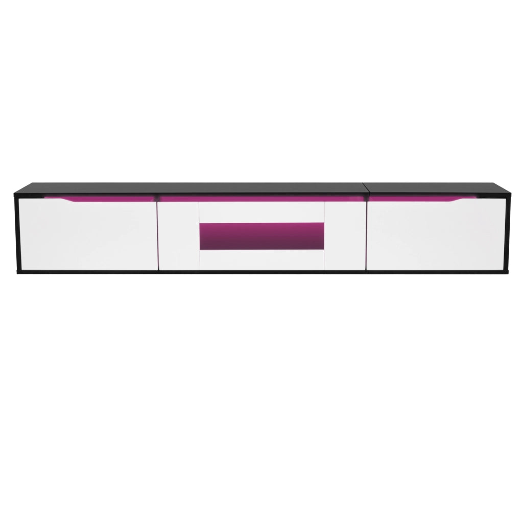 Mobile TV 180 cm lucido nero e bianco con LED; montaggio a parete o a terra