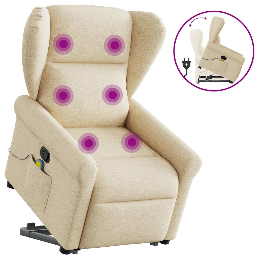 Poltrona Alzapersona Massaggiante Reclinabile Crema in Tessuto 3303392