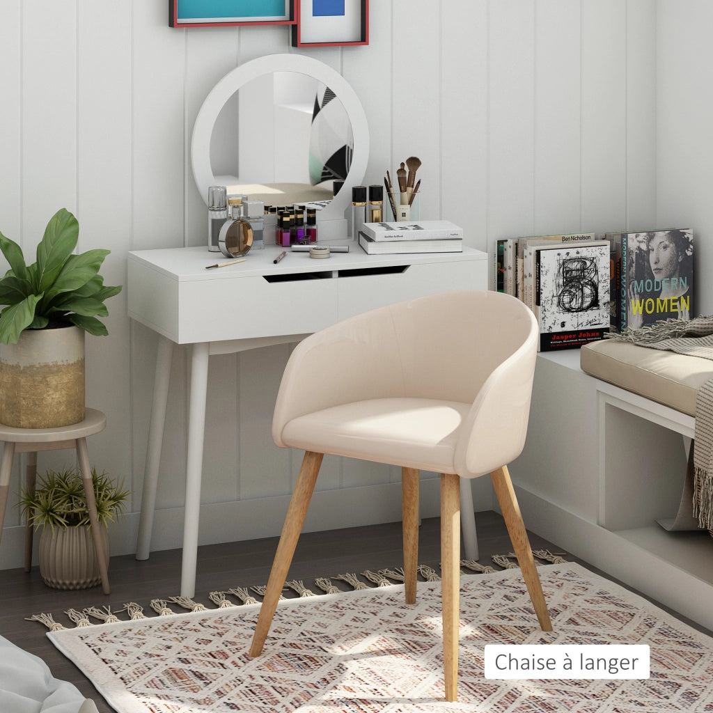 Set di 2 Sedie da Pranzo ¨C Zephmum ¨C Design Scandinavo in Legno e Tessuto Beige