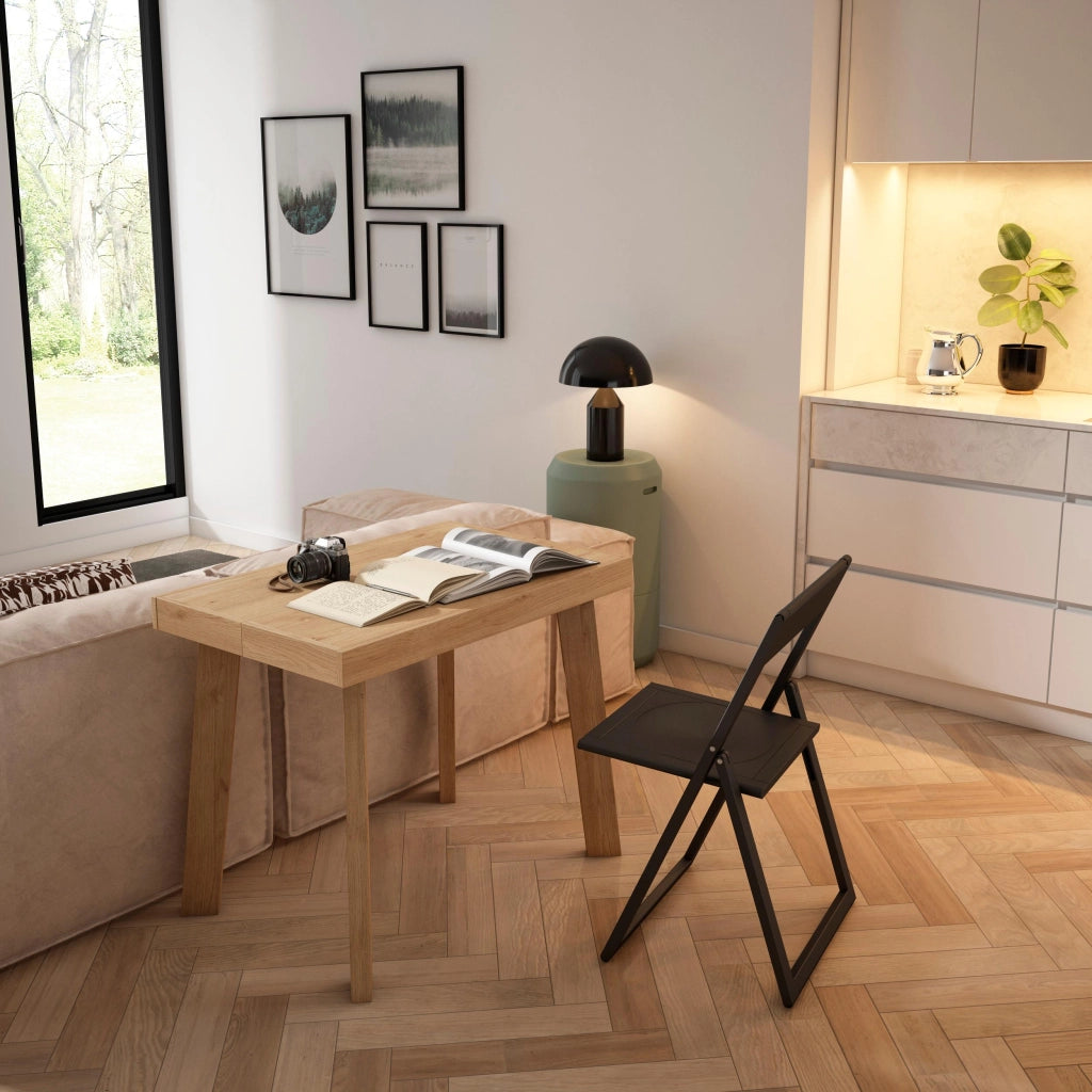 Consolle allungabile, 302x90x73cm, Per 14 persone, Gambe in legno, colore Rovere RF3098