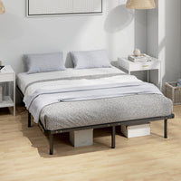 Rete Fissa Letto Matrimoniale 190x160x31 cm a 28 Doghe con Spazio Sottostante in Legno e Acciaio Nero e Legno