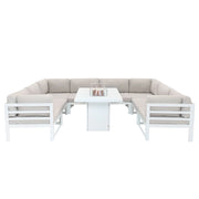 Set da Giardino Modulabile Bianco 9 Pezzi con Divano, Tavolo e Braciere da Esterno