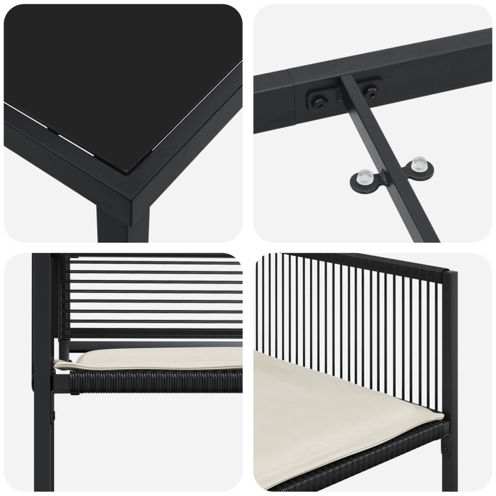 Set da pranzo da giardino 9 pezzi con cuscini Nero Polyrattan