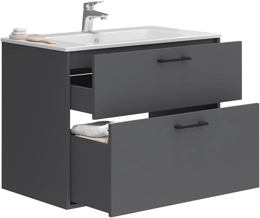 Set di mobili da bagno Lanco, Antracite, 80 x 61.5 cm con lavabo, composto da mobile sottolavabo e lavabo