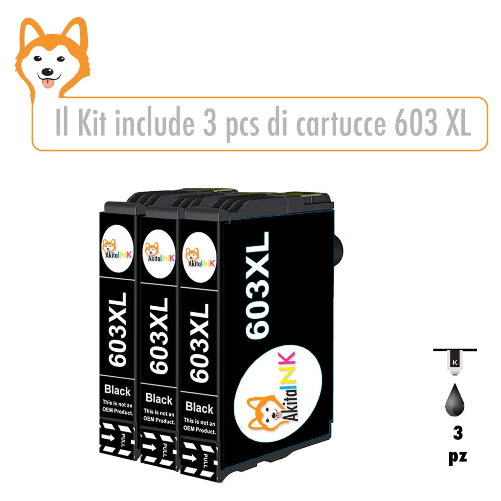 3 Cartucce Epson 603XL Nere Compatibili AkitaINK