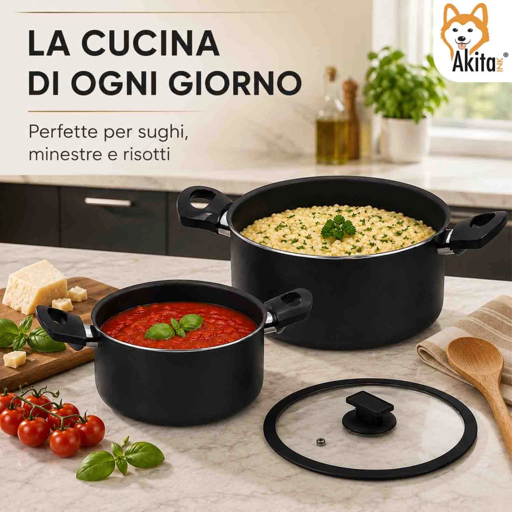Akitaink Set 2 Casseruole 2 Manici Coperchio In Vetro 20 24 cm