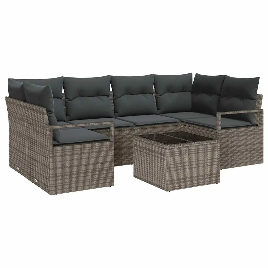 Set Divano da Giardino 7 pcs Grigio Polyrattan, Acciaio e Vetro 3354948