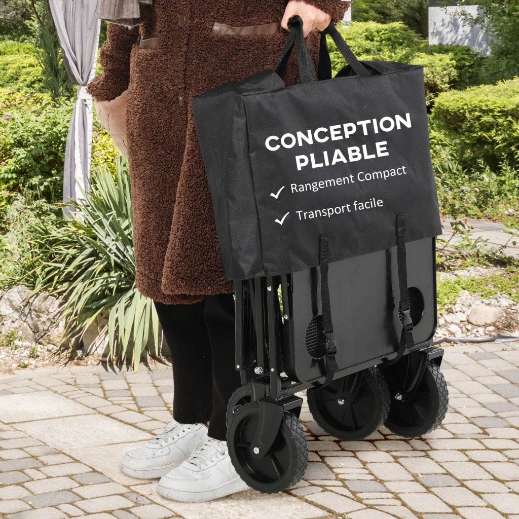 Carrello da Giardino Pieghevole 4 Ruote ¨C zephmum ¨C Nero