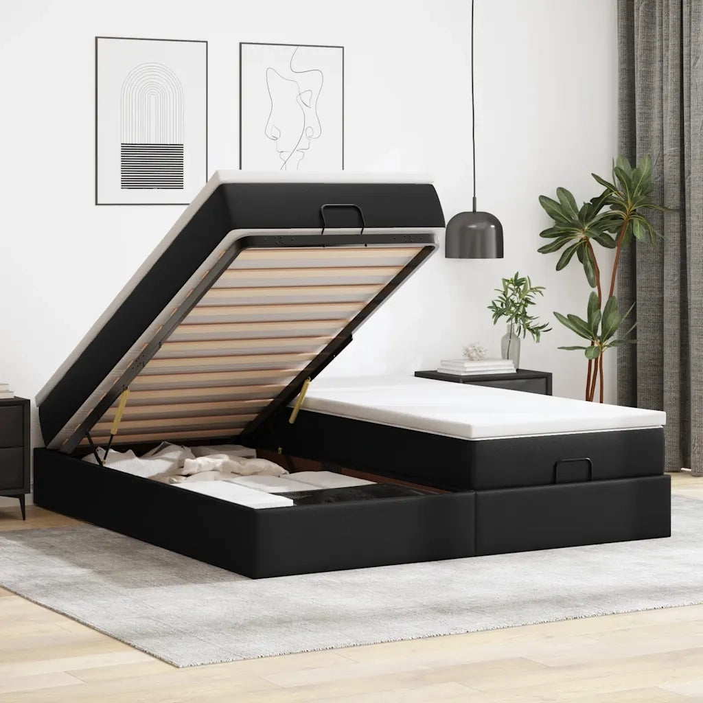 Struttura Letto Pouf con Materassi Nero 180x200 cm Similpelle 3311224
