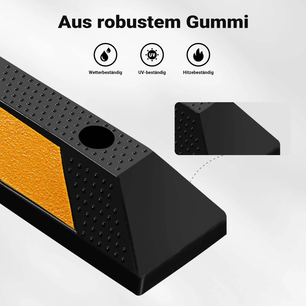Delimitatore di parcheggio, battiruota in gomma 1830x150x100mm con fasce rifrangenti, Fermaruota