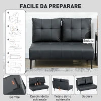 Divano 2 Posti in Finta Pelle Senza Braccioli e Trapuntato a Bottoni, 115x73x83 cm, Nero