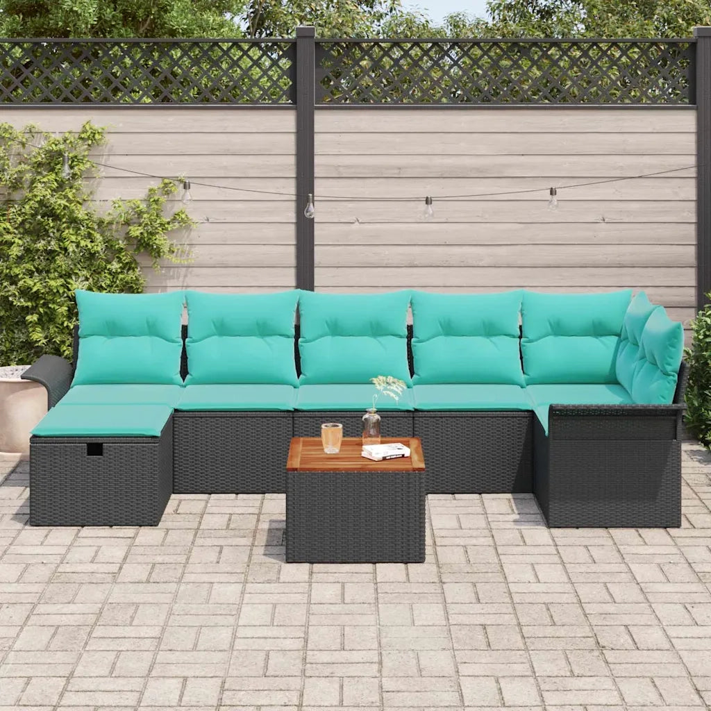 Set Divano da Giardino con cuscino 8 pcs Nero polyrattan 3359466