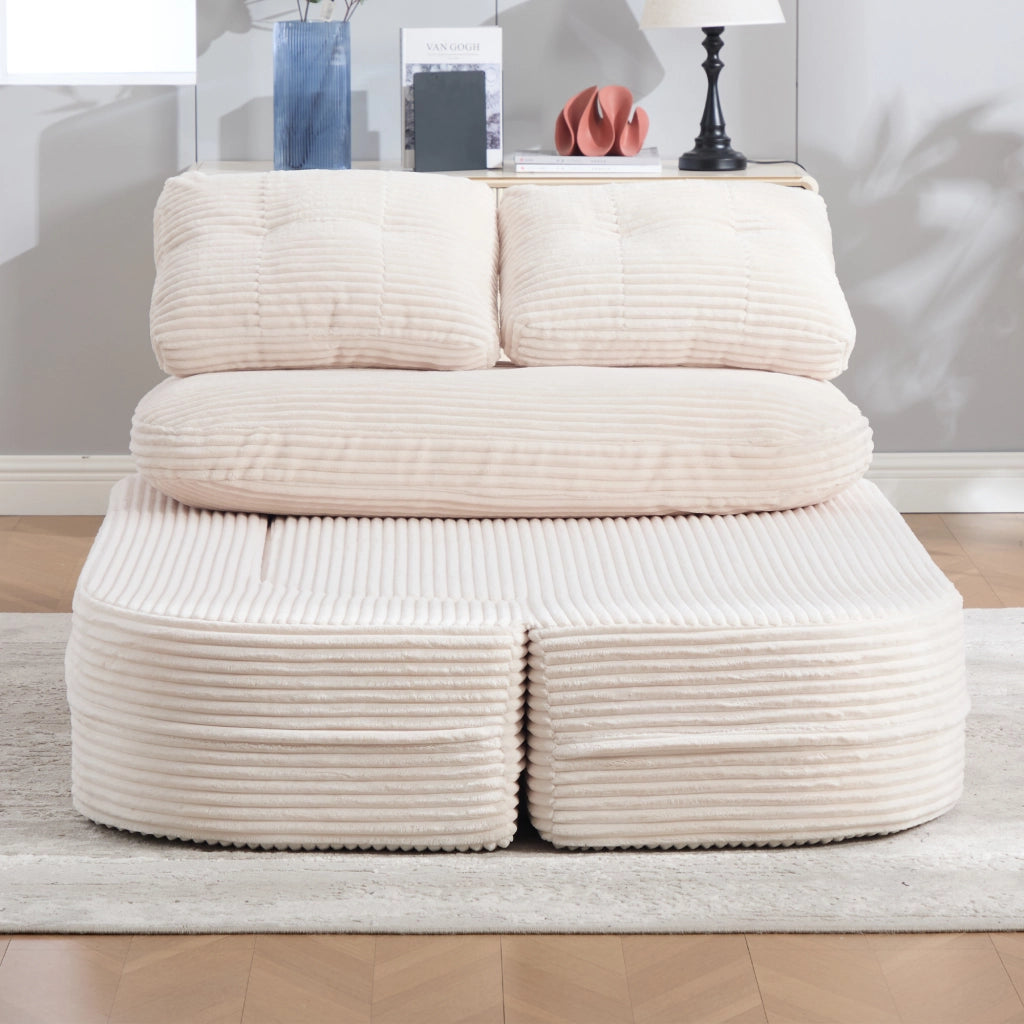 Divano convertibile 2 in 1 con braccioli rimovibili, portabicchieri doppi e schienale alto in velluto a coste beige