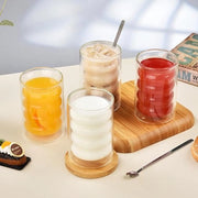 Set di 4 bicchieri in vetro di borosilicato termoresistente, per tè, caffè, cappuccino, acqua, succo, tisana, caffè, capacità 350ml, set da 4 pezzi inclusi 4 cucchiai.