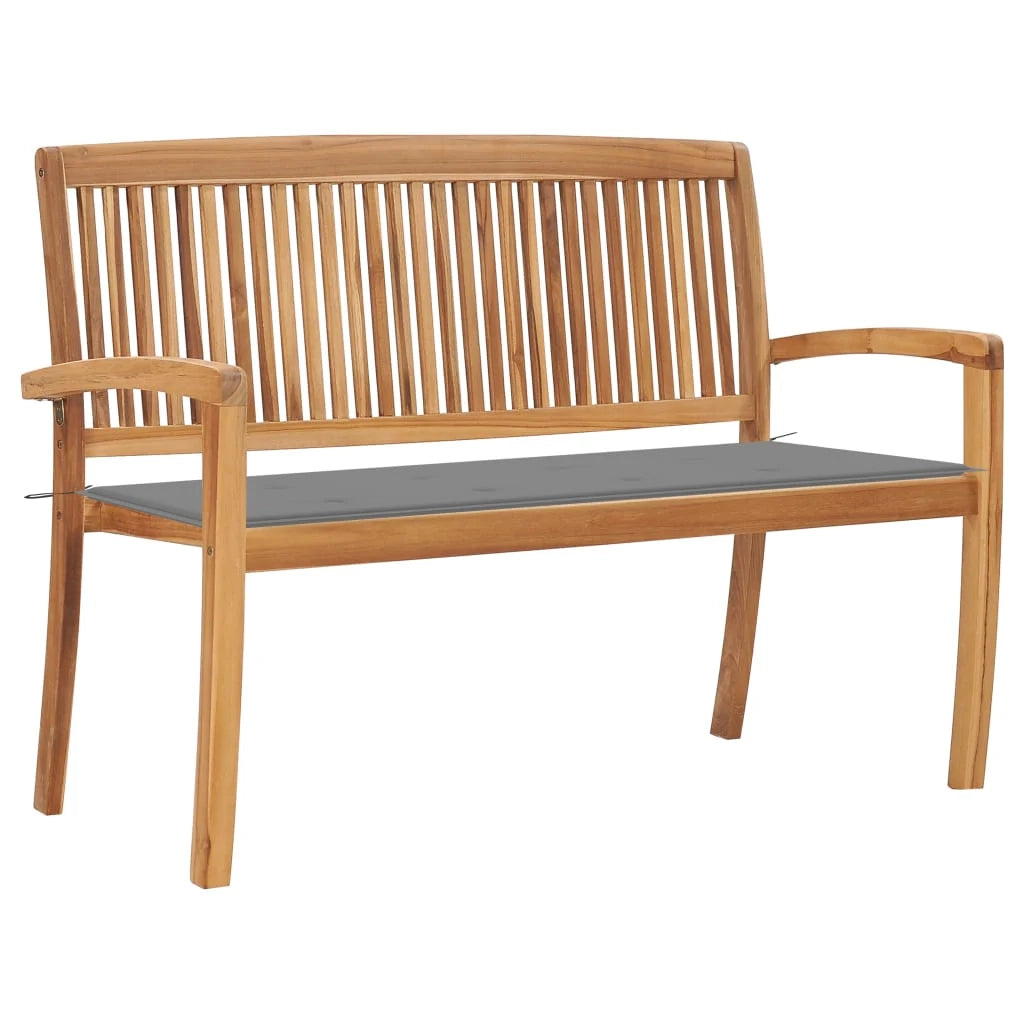 Panca da giardino mobili da esterno per patio panca da terrazza impilabile e cuscino 128,5 x 57,5 ​​x 90 cm legno massello di teak 02_0011654