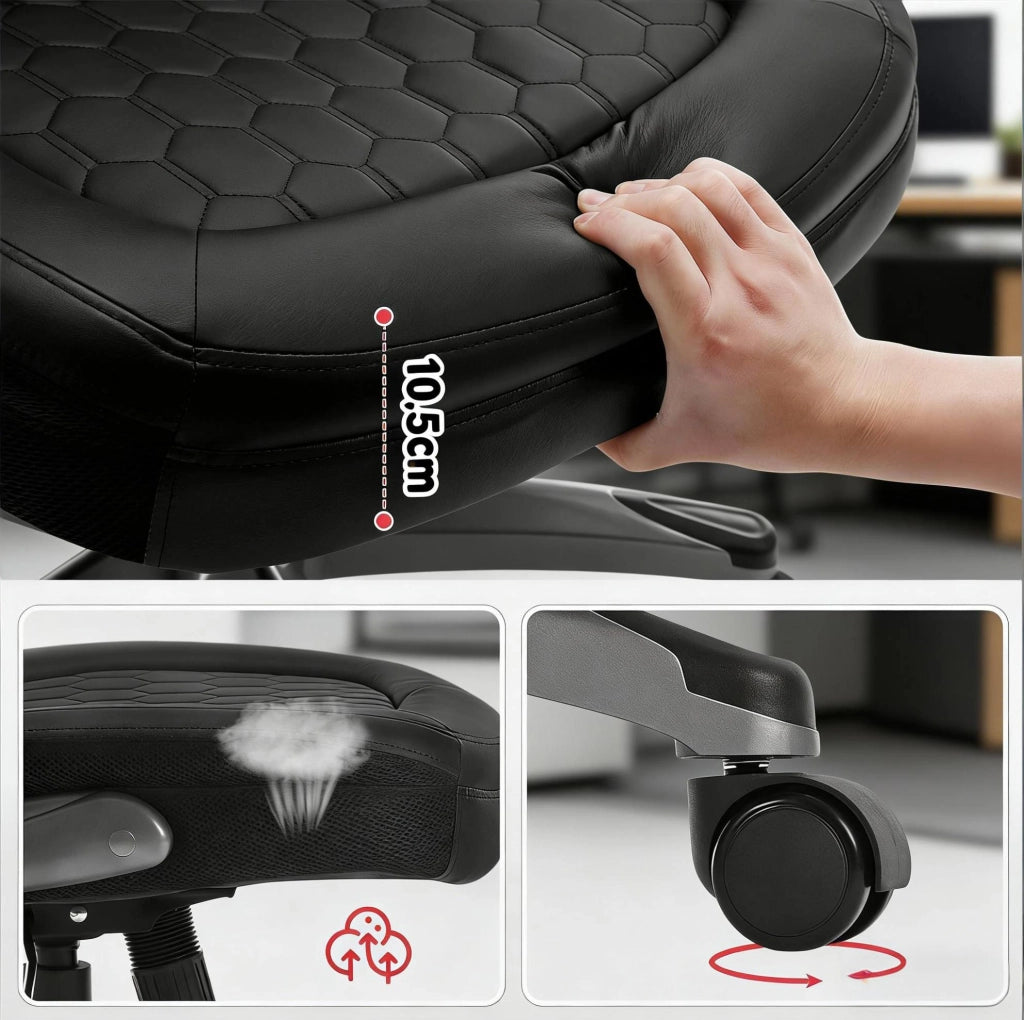 Sedia da ufficio ergonomica nera con schienale alto e funzione dondolo
