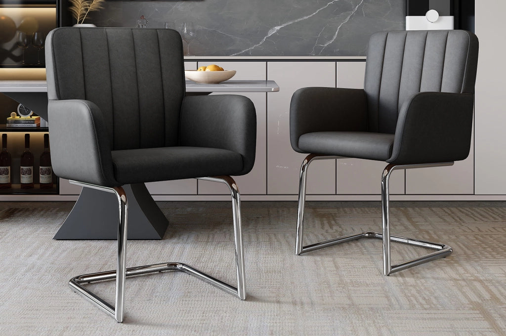 Set di 6 sedie da pranzo in similpelle nera con gambe a Z