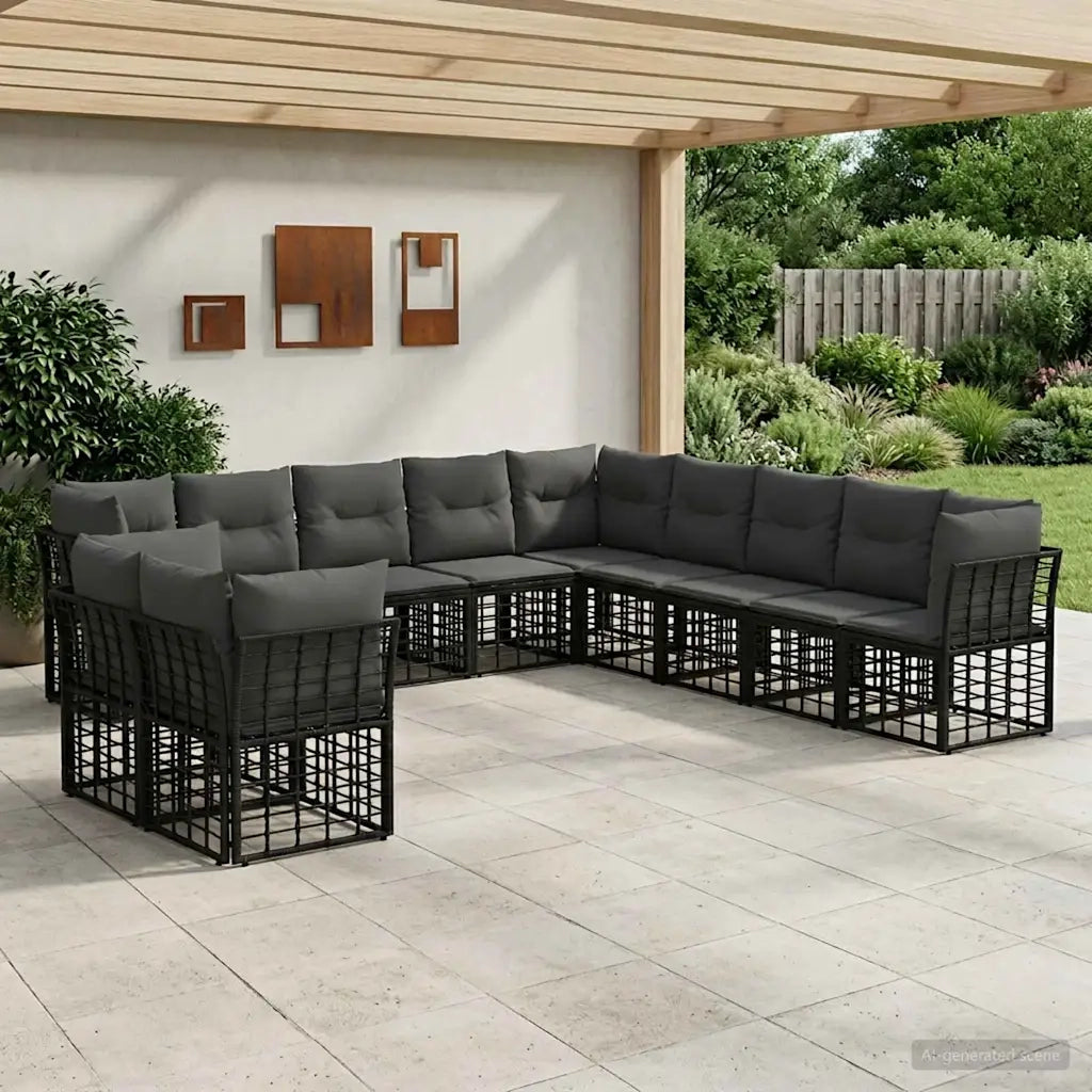 Set di divani da esterno Nero Poliestere