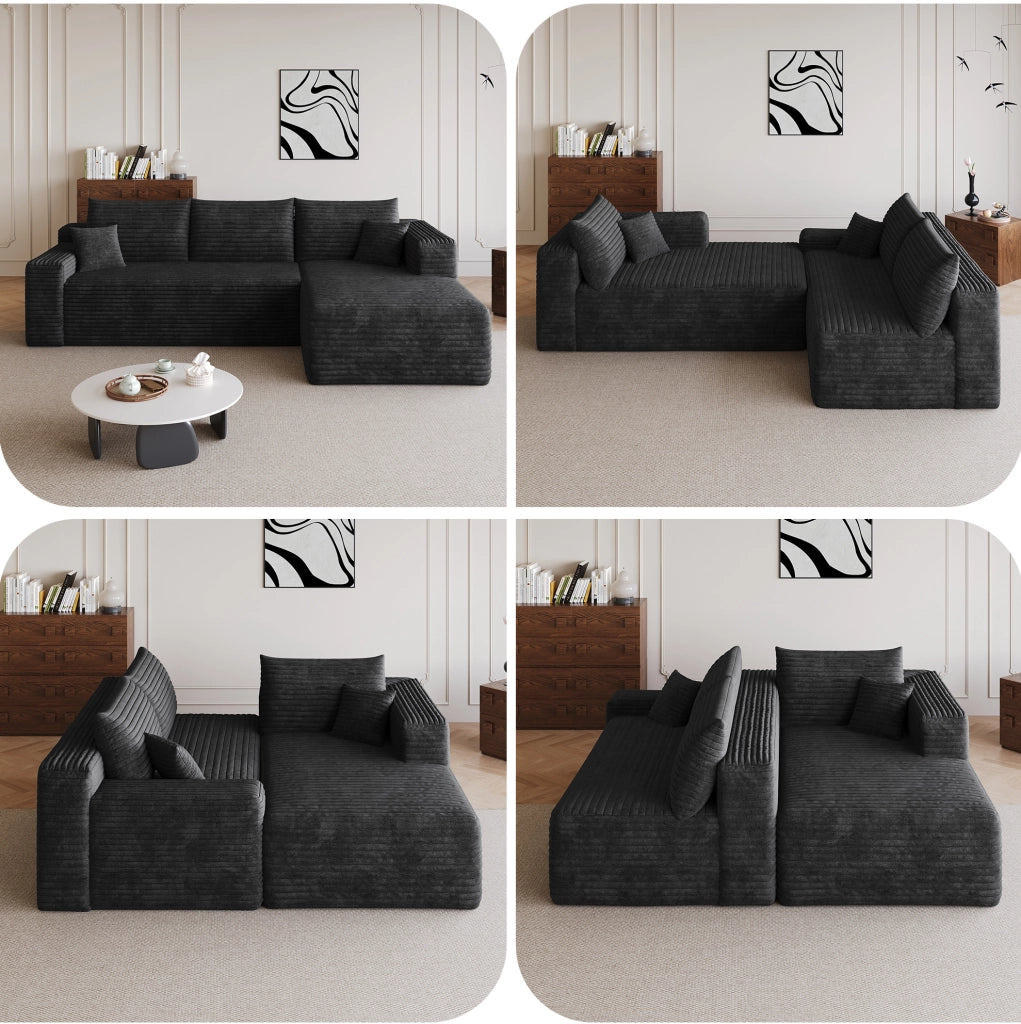 Divano imbottito senza montaggio 241 x 151 x 58 cm in tessuto nero