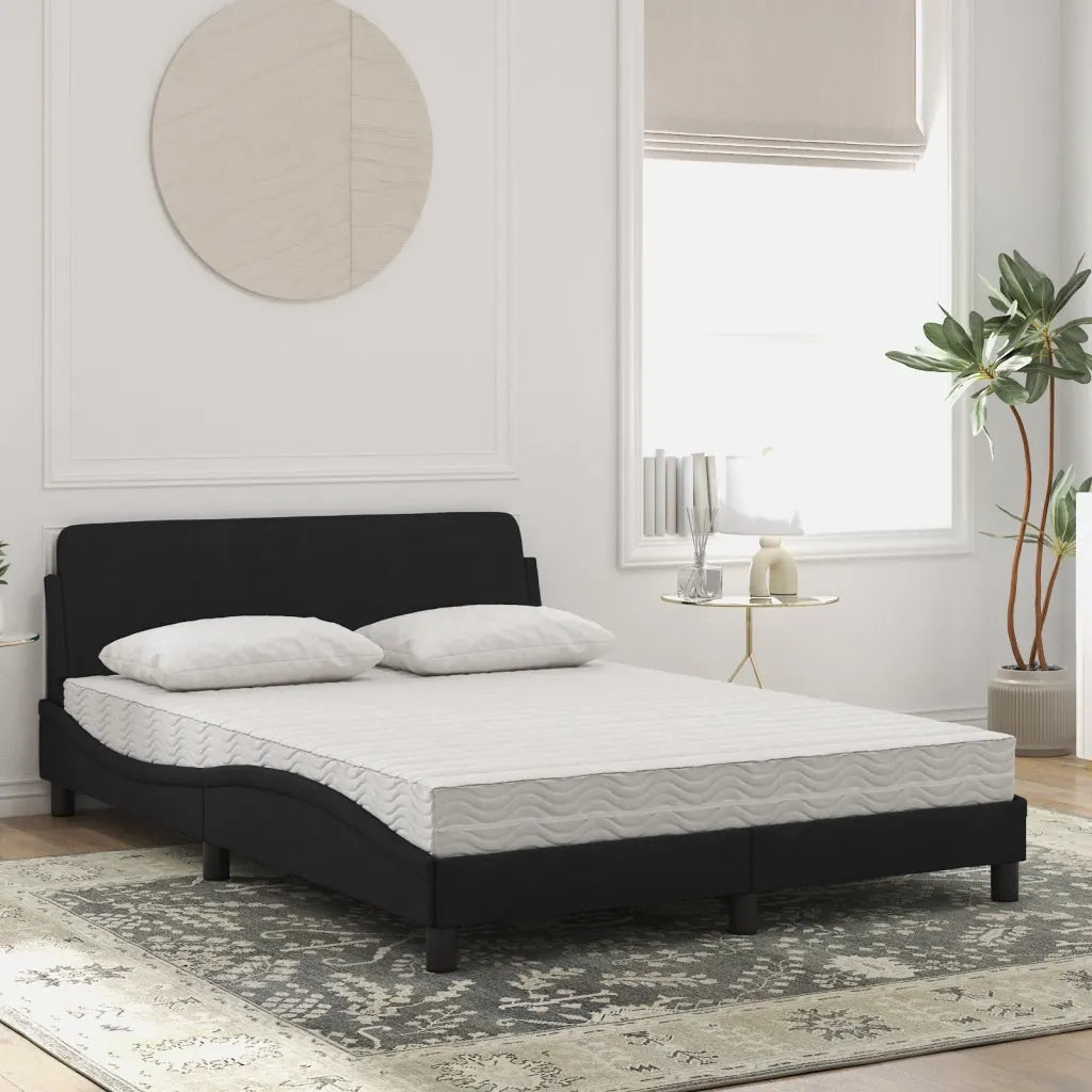 Letto con Materasso-Struttura Letto con Materasso Dover Nero 140x190 cm in Velluto