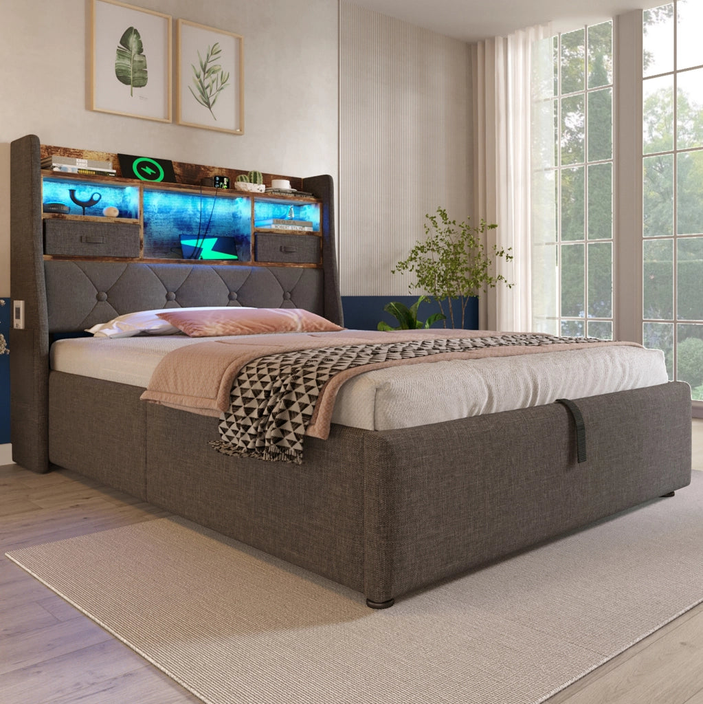 Letto singolo 90x200 con LED, ricarica USB-C e materasso
