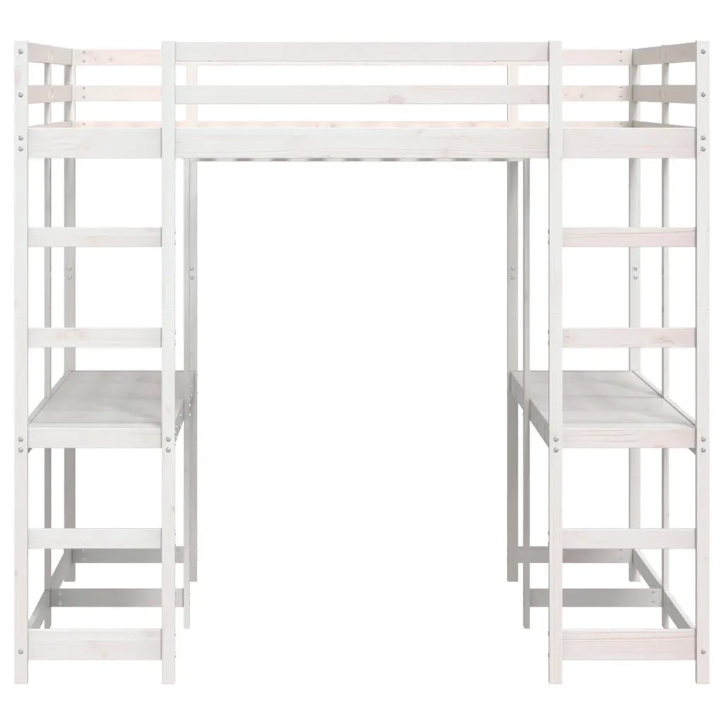 vidaXL Letto Soppalco Scrivania e Scala Bianco 160x200cm Massello Pino