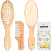 Set di capelli e pettine per bambini, capelli naturali per bambini con setole di capra morbide, capelli per bambini 0-6 mesi, capelli morbidi per neonati, bambini e bambini, set di capelli per bambini (noce)